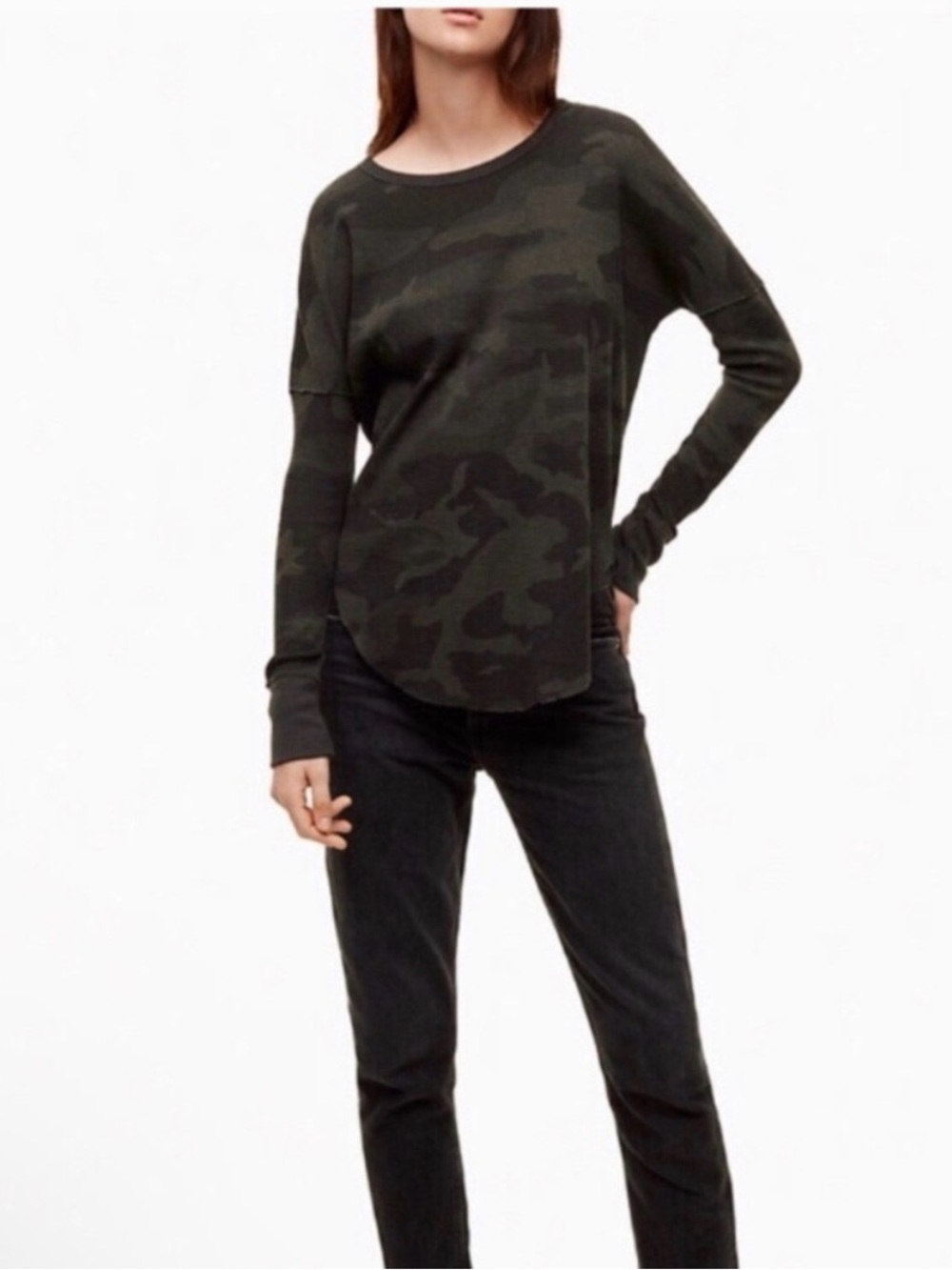TNA Camo Boatneck Top - Olive, Gray